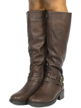 Ella Tall Riding Boots in Brown with Ankle Buckle